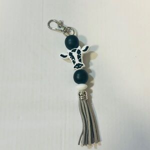 Cow Print Keychain with Tassel